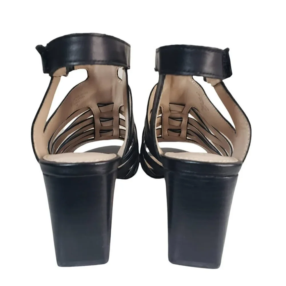 Adrienne Vittadini Black Pense Cage Open Toe Slingback Sandals Sz 7.5M